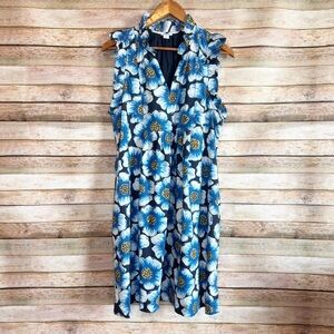 Sundance Women's Azalea Blue Floral Print V Neck Ruffle Detail Dress Size Medium